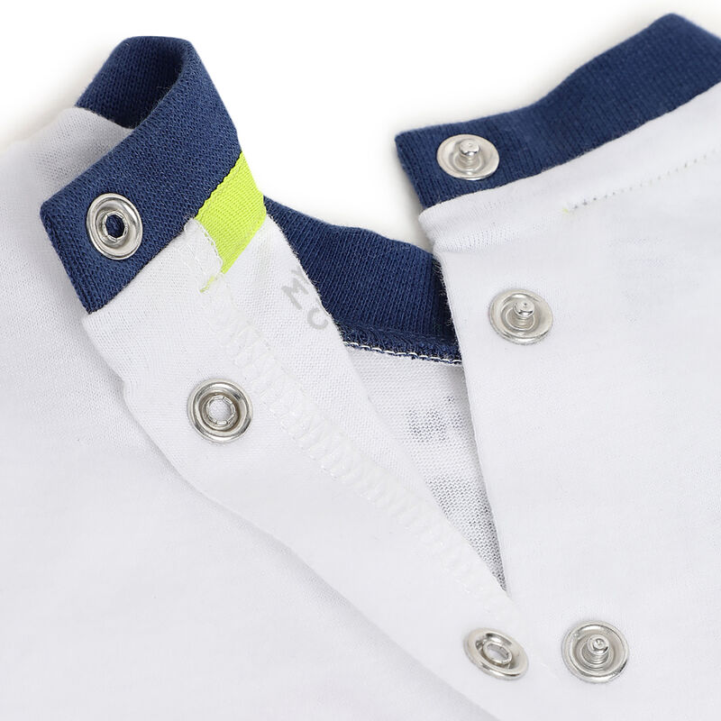 Boys White & Blue Printed Short Sleeve Rompers image number 4